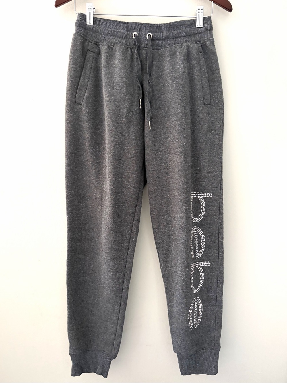 BEBE SPORT Rhinestone Logo Jogger Sweatpants w/ Pockets Gray Women’s size M